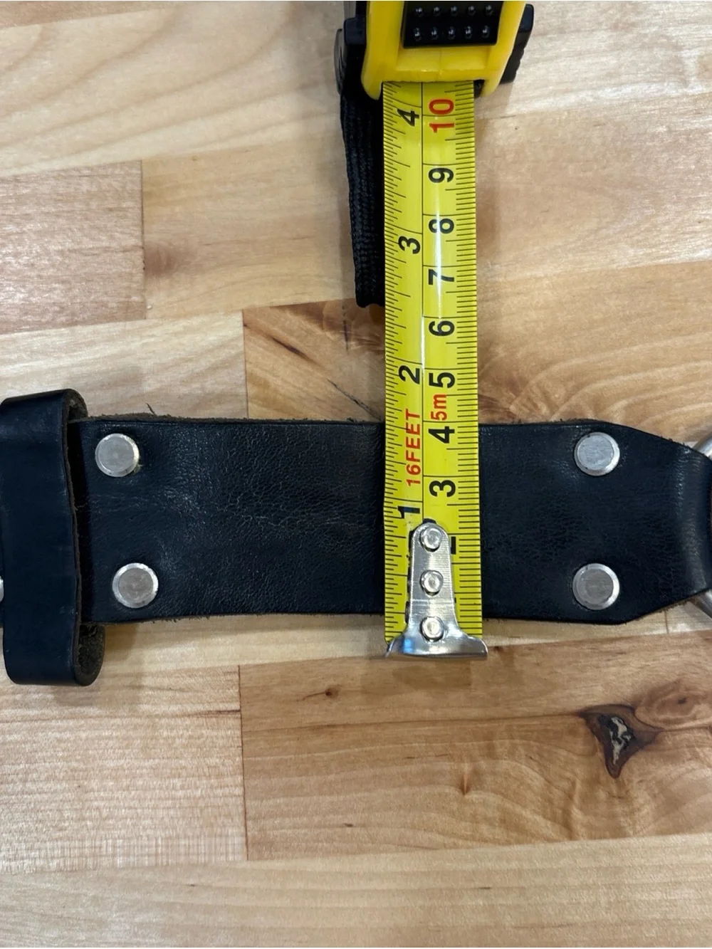 Vintage Flame Black Leather Belt 29-34 metal o-rings worn in